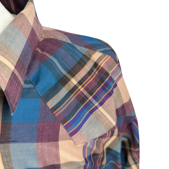 Ely Cattleman Western Shirt Men’s 2XL XXL Brown Blue Plaid Pearl Snap Button-Up - Picture 3 of 9